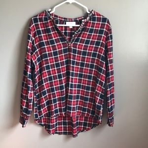 🇺🇸Med Ladies Plaid Top With V neck